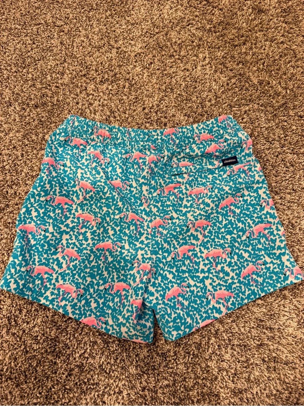 chubbies Teal Swim Shorts with Pink Flamingo Print